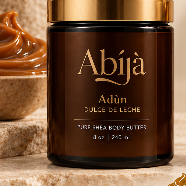 Shop All collection – Adùn Dulce de Leche whipped shea body butter in an amber glass jar with gold lid